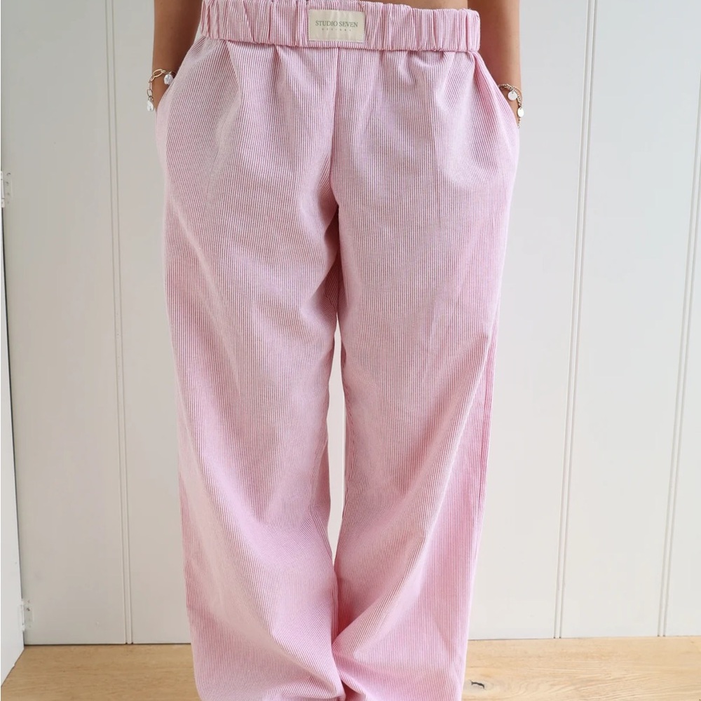Pink Striped Wide-Leg Pants